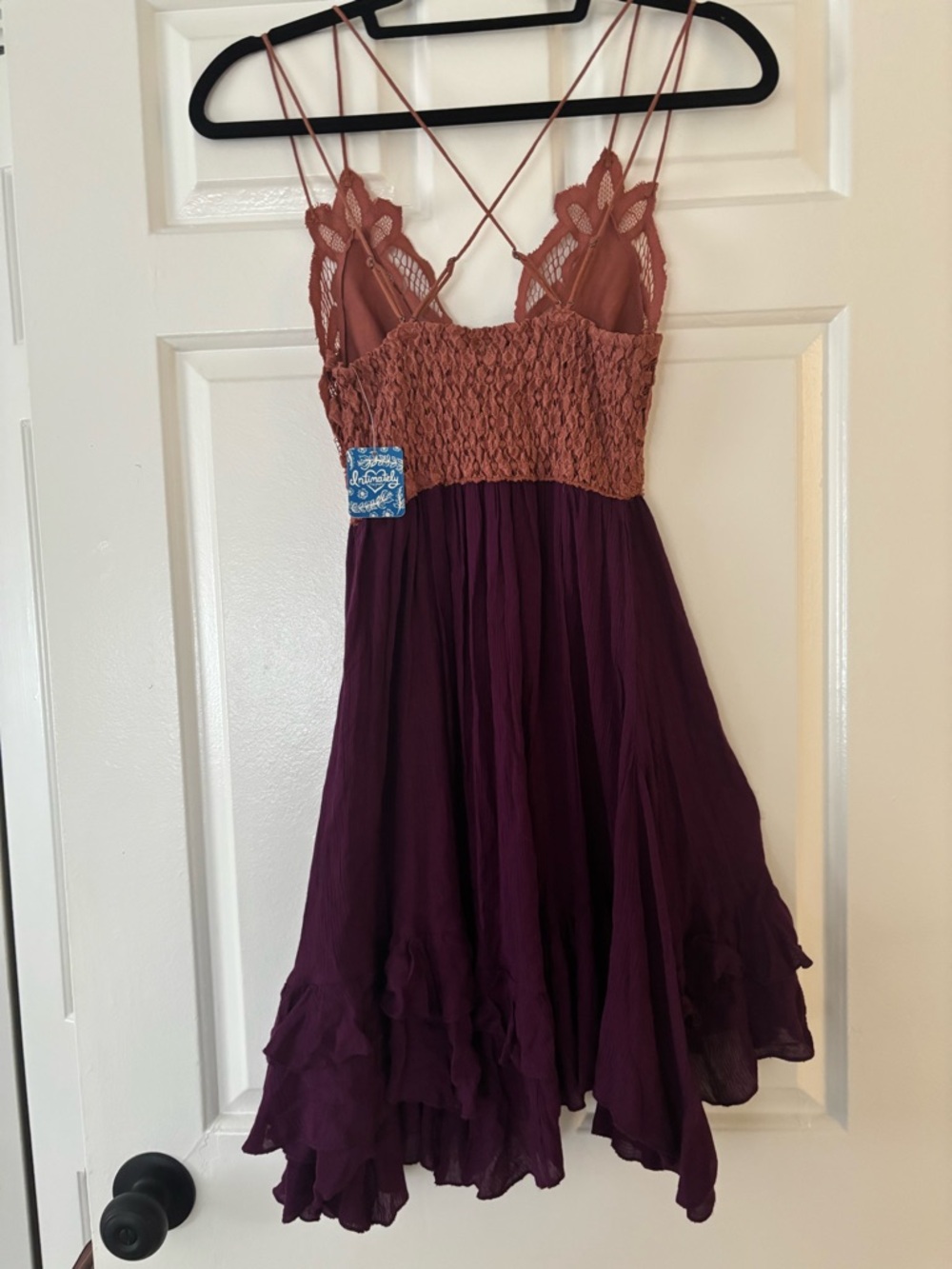 Free People Dusty Rose Lace Bodice Mini Dress with Plum Skirt - Size XS - NWT - Picture 4 of 5